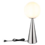 Lampă de masă din metal nichel mat, glob din sticlă opalină, cablu textil negru, întrerupător pe cablu, ø: 200mm, H: 495mm, lungime cablu 1460mm, fără 1x E27 40W 230V - imagine 3