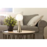 Lampă de masă din metal de culoare alamă mată, glob din sticlă opalină, cablu textil negru, întrerupător pe cablu, ø: 200 mm, H: 495 mm, lungimea cablului 1460 mm, fără 1x E27 40 W 230 V - imagine 2