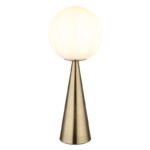 Lampă de masă din metal de culoare alamă mată, glob din sticlă opalină, cablu textil negru, întrerupător pe cablu, ø: 200 mm, H: 495 mm, lungimea cablului 1460 mm, fără 1x E27 40 W 230 V