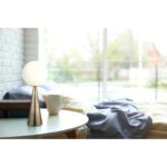 Lampă de masă din metal de culoare alamă mată, glob din sticlă opalină, cablu textil negru, întrerupător pe cablu, ø: 200 mm, H: 495 mm, lungimea cablului 1460 mm, fără 1x E27 40 W 230 V - imagine 3