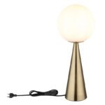 Lampă de masă din metal de culoare alamă mată, glob din sticlă opalină, cablu textil negru, întrerupător pe cablu, ø: 200 mm, H: 495 mm, lungimea cablului 1460 mm, fără 1x E27 40 W 230 V - imagine 4