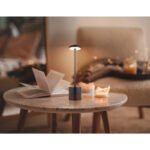 Lampa de masa metal negru mat, plastic alb, touch on/off, dimmerabil, variator tactil continuu, USB-A 2.0 - USB-C, baterie inclusa CR18650 1200mAh 3.7V, ø:80mm H:340mm, lungime cablu 800mm, LED 1.2W 230V, sursa 197lm, iesire 138lm, CCT2000/7000/3500K - imagine 2