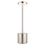Lampa de masa metal nichel mat, plastic alb, touch on/off, dimmerabil, variator tactil continuu, USB-A 2.0 - USB-C, baterie inclusa CR18650 1200mAh 3.7V, ø:80mm H:340mm, lungime cablu 800mm, LED 1.2W 230V, sursa 197lm,iesire 138lm, CCT2000/7000/3500K