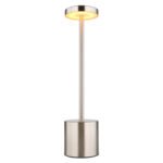 Lampa de masa metal nichel mat, plastic alb, touch on/off, dimmerabil, variator tactil continuu, USB-A 2.0 - USB-C, baterie inclusa CR18650 1200mAh 3.7V, ø:80mm H:340mm, lungime cablu 800mm, LED 1.2W 230V, sursa 197lm,iesire 138lm, CCT2000/7000/3500K - imagine 3