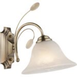 Aplica de perte alamă antică, sticlă optic alabastru alb, LxH: 190x255, AL: 280, excl 1xE27 60W 230V