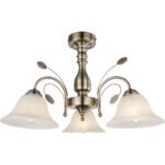 Plafoniera alamă antică, sticlă optic alabastru alb, D: 600, H: 365, excl 3xE27 60W 230V