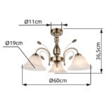 Plafoniera alamă antică, sticlă optic alabastru alb, D: 600, H: 365, excl 3xE27 60W 230V - imagine 3