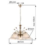 Candelabru alamă antică, sticlă optic alabastru alb, D: 600, H: 1000, excl 5xE27 60W 230V - imagine 3