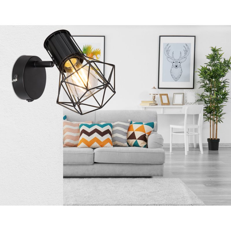 priska-54017-1-g25067-6 Spot bara, metal negru, intrerupator,, BxH:130x165, AL:165, exkl. 1xE27 40W 230V - imagine 1