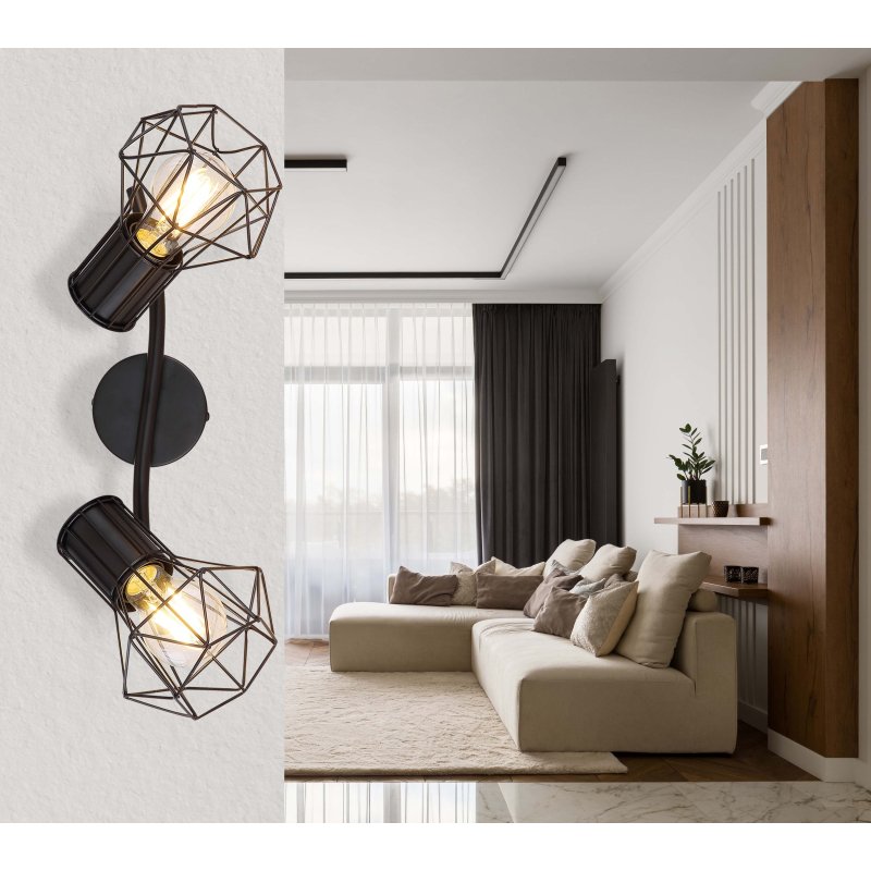 priska-54017-2-g25068-6 Spot bara, metal negru, LxBxH:340x130x190, exkl. 2xE27 40W 230V - imagine 1