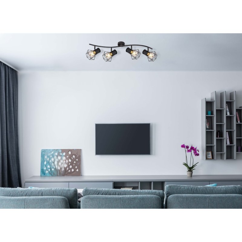 priska-54017-4-g25070-6 Spot bara, metal negru, orientabil, LxBxH:800x225x190, exkl. 4xE27 40W 230V - imagine 1