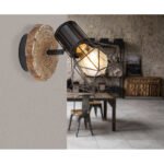 Spot metal negru, aspect lemn plastic, metal negru, LxH: 130x185mm, AL: 195mm, excl 1x E27 60W 230V - imagine 2