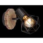 Spot metal negru, aspect lemn plastic, metal negru, LxH: 130x185mm, AL: 195mm, excl 1x E27 60W 230V - imagine 3