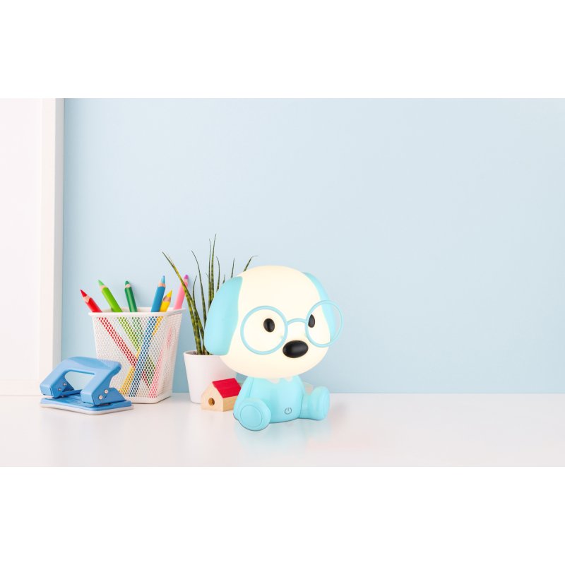 puppy-21761b-g29437-6 Lampă de masă plastic albastru mat, plastic alb mat, cablu PVC alb, touch on/off, touch dimmer, excl. adaptor, USB-A 2.0/USB-C, durată de iluminare aprox. 12 ore, se aprinde în timpul încărcării, 180x150x200mm, incl. LED 1W 5V, 32lm ieșire, 3000K - imagine 1