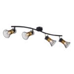 Plafoniera metal negru-auriu, tije metalice negru-auriu, mobil, lxh: 700x220, excl 4xE14 40W 230V.