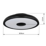 Plafoniera, plastic negru/alb, Bluetooth, difuzor 3W, functie de memorie, lumina de noapte, efect stralucitor, reglabila, IP44, telecomanda, 1xAAA, Ø280, V:55, LED 18W 230V, sursa 1800lm, iesire 820lm, LED RGB 3W , 3000-6500K - imagine 6