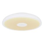 Plafoniera, plastic alb, Bluetooth, difuzor 3W, functie memorie, lumina de noapte, reglabila, IP44, telecomanda, schimbator de culoare, 1xAAA, Ø280, V:55, LED 18W 230V, sursa 1900lm, iesire 1100lm, LED RGB 3W , 3000-6500K
