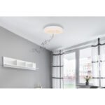 Plafoniera, plastic alb, Bluetooth, difuzor 3W, functie memorie, lumina de noapte, reglabila, IP44, telecomanda, schimbator de culoare, 1xAAA, Ø280, V:55, LED 18W 230V, sursa 1900lm, iesire 1100lm, LED RGB 3W , 3000-6500K