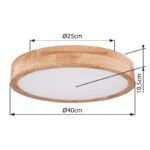 Plafoniera metal alb, lemn natural, plastic mat, funcție  memorie, reglabilă, telecomandă, culori fixabile, D: 400, H: 105, incl. 1xLED 24W 230V, ieșire 120-1800lm, sursă 240-3200, CCT 2700-6500 - imagine 6