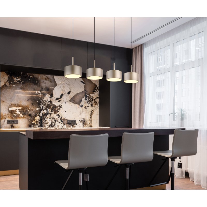 raymond-56964-4h-g29887-6 Suspensie metal negru mat, plastic antracit, plastic șampanie mat, plastic opal, cablu PVC transparent, înălțimea poate fi redusă, LxLxA: 860x150x1500mm, incl. LED 40W 230V, 5100lm sursă, 1900lm ieșire, 3000K - imagine 1