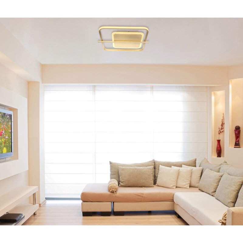 reball-48553-36-g28196-6 Plafonieră metal auriu, aluminiu auriu, plastic alb, L x l x I: 400x360x50mm, inclusiv LED 36W 230V, 3520lm Sursă, 2650lm Ieșire, 3000K - imagine 1