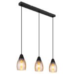 Lampă suspendată din metal negru mat, sticlă de culoare chihlimbar, cablu PVC negru, înălțimea poate fi scurtată (lampă suspendată), L x l x I: 550x100x1200mm, excl. 3x E27 15W 230V