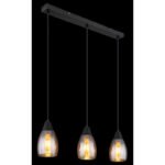 Lampă suspendată din metal negru mat, sticlă de culoare chihlimbar, cablu PVC negru, înălțimea poate fi scurtată (lampă suspendată), L x l x I: 550x100x1200mm, excl. 3x E27 15W 230V - imagine 3