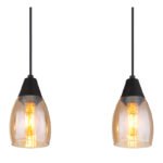 Lampă suspendată din metal negru mat, sticlă de culoare chihlimbar, cablu PVC negru, înălțimea poate fi scurtată (lampă suspendată), L x l x I: 550x100x1200mm, excl. 3x E27 15W 230V - imagine 5