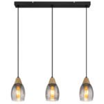 Corp de iluminat suspendat metal negru mat, sticlă fumurie, imitație de lemn închis, cablu PVC negru, reglaj înălțime, L x l x I: 550x100x1200mm, fără becuri 3xE27 15W 230V - imagine 4