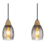Corp de iluminat suspendat metal negru mat, sticlă fumurie, imitație de lemn închis, cablu PVC negru, reglaj înălțime, L x l x I: 550x100x1200mm, fără becuri 3xE27 15W 230V - imagine 5