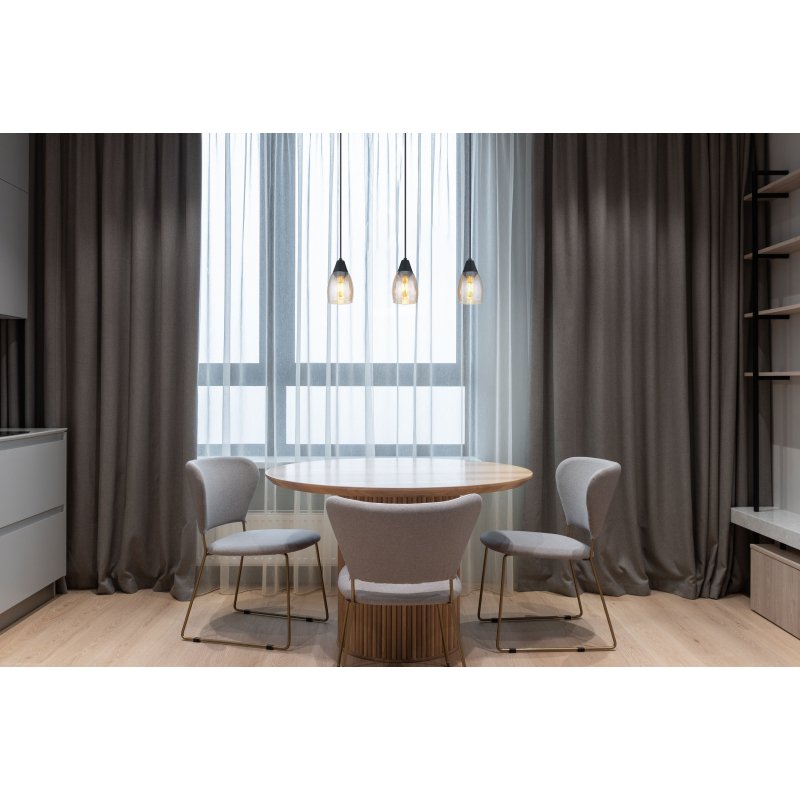 reid-15706-3h-g27963-5 Corp de iluminat suspendat metal negru mat, sticlă fumurie, imitație de lemn închis, cablu PVC negru, reglaj înălțime, L x l x I: 550x100x1200mm, fără becuri 3xE27 15W 230V - imagine 1