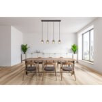 Lampă cu suspensie metal negru mat, lemn maro închis, sticlă fumurie, cablu PVC negru, L x l x I: 780x100x1200mm, fără 4x E27 15W 230V - imagine 2
