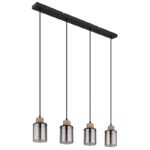 Lampă cu suspensie metal negru mat, lemn maro închis, sticlă fumurie, cablu PVC negru, L x l x I: 780x100x1200mm, fără 4x E27 15W 230V - imagine 3