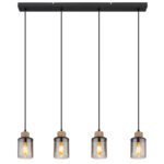Lampă cu suspensie metal negru mat, lemn maro închis, sticlă fumurie, cablu PVC negru, L x l x I: 780x100x1200mm, fără 4x E27 15W 230V - imagine 4