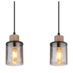 Lampă cu suspensie metal negru mat, lemn maro închis, sticlă fumurie, cablu PVC negru, L x l x I: 780x100x1200mm, fără 4x E27 15W 230V - imagine 5
