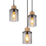 Lampă cu suspensie metal negru mat, lemn maro închis, sticlă fumurie, cablu PVC negru, L x l x I: 620x180x1200mm, fără 6x E27 15W 230V - imagine 5