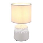 Lampă de masă ceramică de culoare cenușie, material textil de culoare cenușie, cablu PVC alb, comutator basculant pe cablu, ø: 175mm, H: 315mm, lungime cablu 1300mm, excl. 1x E14 40W 230V