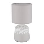 Lampă de masă ceramică de culoare cenușie, material textil de culoare cenușie, cablu PVC alb, comutator basculant pe cablu, ø: 175mm, H: 315mm, lungime cablu 1300mm, excl. 1x E14 40W 230V - imagine 3