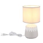 Lampă de masă ceramică de culoare cenușie, material textil de culoare cenușie, cablu PVC alb, comutator basculant pe cablu, ø: 175mm, H: 315mm, lungime cablu 1300mm, excl. 1x E14 40W 230V - imagine 5