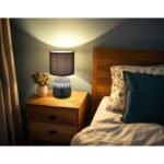 Lampă de masă ceramică neagră, textil negru, cablu PVC negru, comutator basculant pe cablu, ø: 175mm, H: 315mm, lungime cablu 1300mm, excl. 1x E14 40W 230V - imagine 2