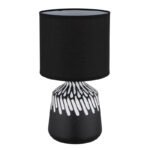 Lampă de masă ceramică neagră, textil negru, cablu PVC negru, comutator basculant pe cablu, ø: 175mm, H: 315mm, lungime cablu 1300mm, excl. 1x E14 40W 230V - imagine 3