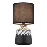 Lampă de masă ceramică neagră, textil negru, cablu PVC negru, comutator basculant pe cablu, ø: 175mm, H: 315mm, lungime cablu 1300mm, excl. 1x E14 40W 230V - imagine 4