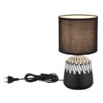 Lampă de masă ceramică neagră, textil negru, cablu PVC negru, comutator basculant pe cablu, ø: 175mm, H: 315mm, lungime cablu 1300mm, excl. 1x E14 40W 230V - imagine 5