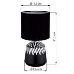Lampă de masă ceramică neagră, textil negru, cablu PVC negru, comutator basculant pe cablu, ø: 175mm, H: 315mm, lungime cablu 1300mm, excl. 1x E14 40W 230V - imagine 6