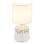 Lampă de masă ceramică alb, textil alb, cablu PVC alb, comutator basculant pe cablu, ø: 175mm, H: 315mm, lungime cablu 1300mm, excl. 1x E14 40W 230V