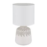 Lampă de masă ceramică alb, textil alb, cablu PVC alb, comutator basculant pe cablu, ø: 175mm, H: 315mm, lungime cablu 1300mm, excl. 1x E14 40W 230V - imagine 3