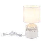Lampă de masă ceramică alb, textil alb, cablu PVC alb, comutator basculant pe cablu, ø: 175mm, H: 315mm, lungime cablu 1300mm, excl. 1x E14 40W 230V - imagine 5