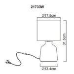 Lampă de masă ceramică alb, textil alb, cablu PVC alb, comutator basculant pe cablu, ø: 175mm, H: 315mm, lungime cablu 1300mm, excl. 1x E14 40W 230V - imagine 6