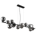Lampă cu suspensie metal negru mat, sticlă fumurie, cablu PVC transparent, Lx lx I: 1200x345x1200mm, sticlă-ø: 6x10cm, 5x12cm, 2x15 cm, incl. 13x G9 LED 3.5W 230V, 350lm Sursă, 130lm Putere, 3000K - imagine 3