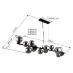 Lampă cu suspensie metal negru mat, sticlă fumurie, cablu PVC transparent, Lx lx I: 1200x345x1200mm, sticlă-ø: 6x10cm, 5x12cm, 2x15 cm, incl. 13x G9 LED 3.5W 230V, 350lm Sursă, 130lm Putere, 3000K - imagine 6